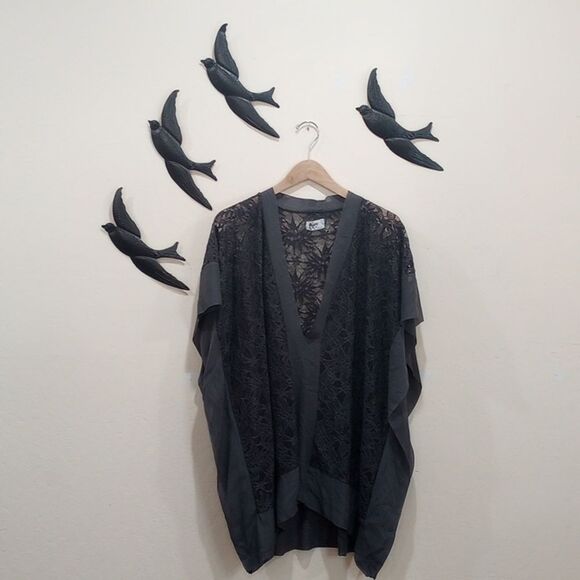 Nightcap by Carisa Rene Jungle Lace Kaftan Cover Up Ash Gray Silk Trim ~ Revolve - Picture 3 of 12